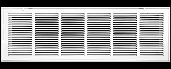 Photo 1 of 30" X 9.5" Steel Return Air Filter Grille for 1" Filter - Fixed Hinged - Ceiling Recommended - HVAC Duct Cover - Flat Stamped Face - White [Outer Dimensions 32.5 X 12.50]