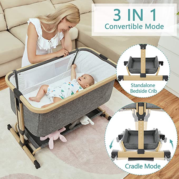 Photo 1 of 3 in 1 Baby Bassinets,AMKE Bedside Sleeper for Baby,Baby Cradle with Storage Basket, Easy to Assemble Bassinet for Newborn/Infant, Adjustable Bedside Crib,Safe Portable Baby Bed,Travel Bag Included