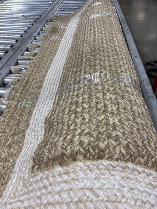 Photo 2 of 5' X 7'' Braided Outdoor Rug with Fringe Neutral/Ivory 