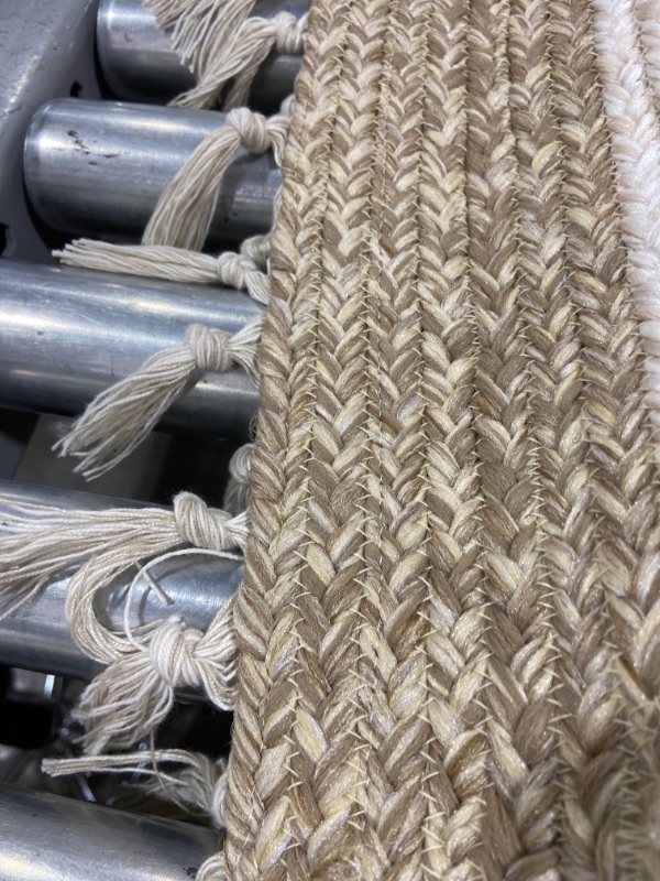 Photo 3 of 5' X 7'' Braided Outdoor Rug with Fringe Neutral/Ivory 