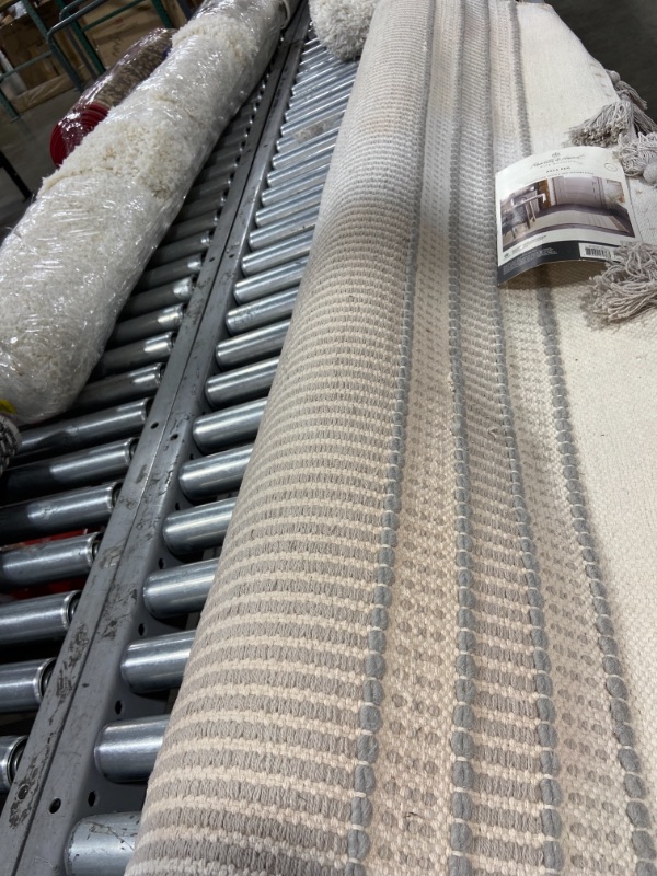 Photo 4 of 5' X 7' Texture Border Stripe Area Rug Cream/Silver Gray