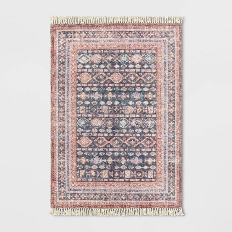 Photo 1 of 5"x7" Alexandra Floral Printed Border Persian Style Rug Blush Pink 