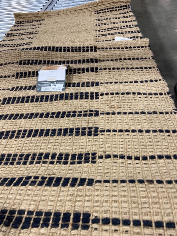 Photo 2 of 2'4"x7' Runner Reseda Hand Woven Striped Jute Cotton Area Rug Black