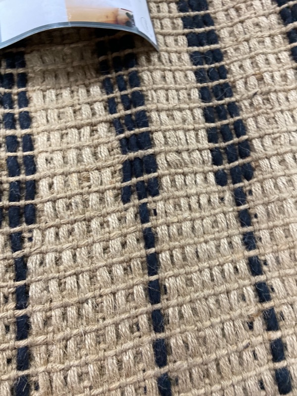Photo 3 of 2'4"x7' Runner Reseda Hand Woven Striped Jute Cotton Area Rug Black
