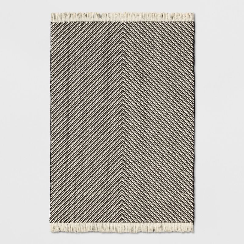 Photo 1 of 5'x7' Chevron Woven Area Rug Black/White 