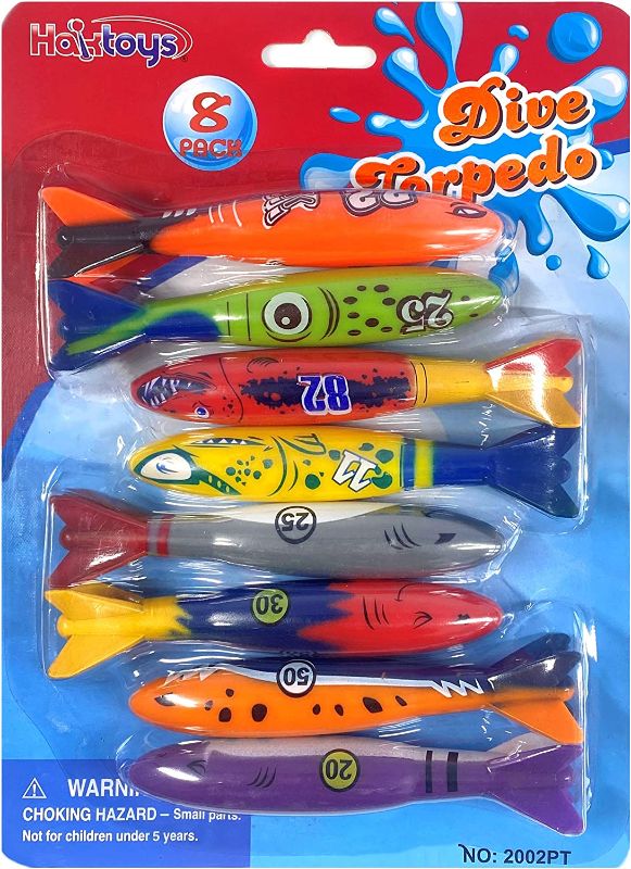 Photo 1 of Haktoys Underwater Diving Torpedo Bandits, Swimming Pool Toy 5” Sharks Glides up to 20 Feet Fun Water Games for Boys and Girls (Set of 8 Pieces)
