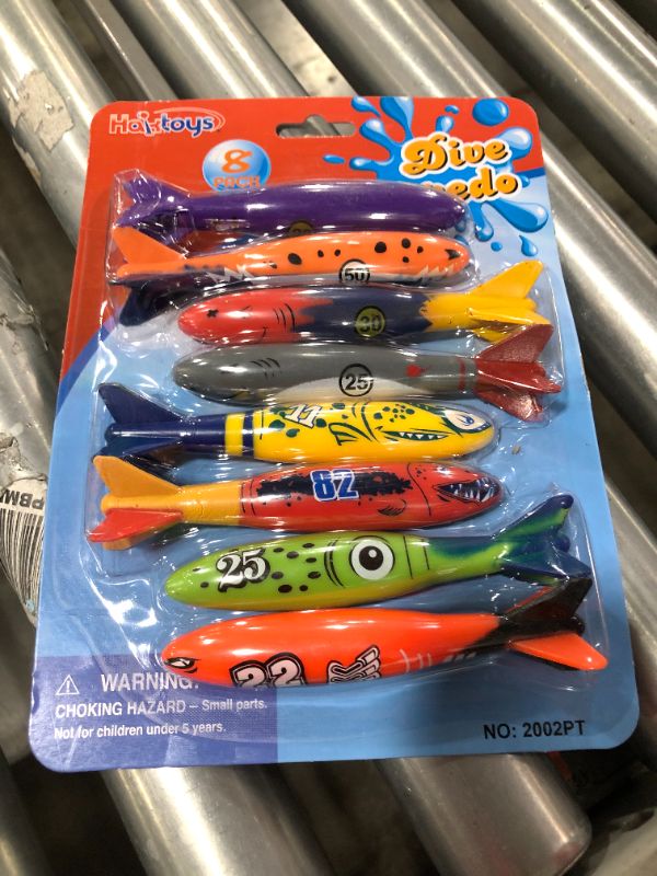 Photo 2 of Haktoys Underwater Diving Torpedo Bandits, Swimming Pool Toy 5” Sharks Glides up to 20 Feet Fun Water Games for Boys and Girls (Set of 8 Pieces)

