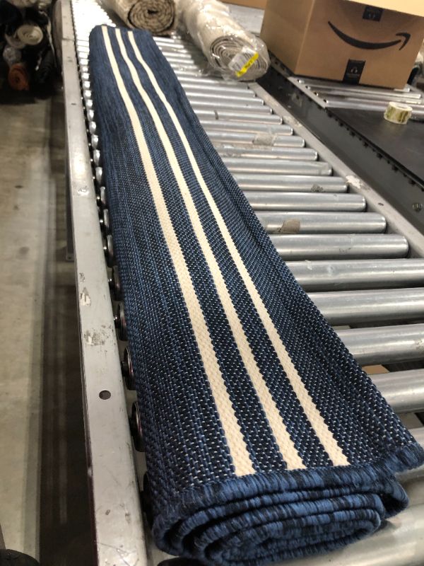 Photo 2 of 5' X 7' Stripe Outdoor Rug Navy - Threshold™
