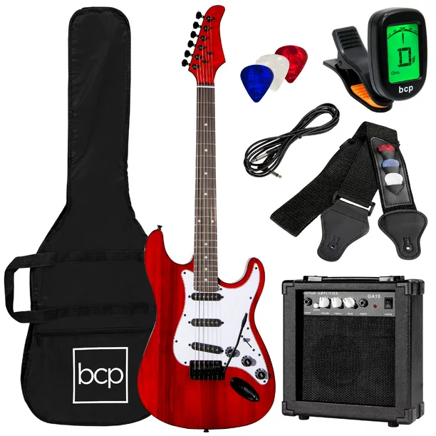 Photo 1 of Best Choice Products 39in Full Size Beginner Electric Guitar Kit with Case Strap Amp Whammy Bar - Cherry Red
