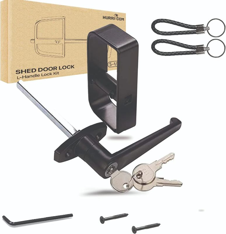 Photo 1 of 5-1/2" L-Handle Lock kit,Hurricom Shed Door Latch with 4 Keys, 5-1/2" Stem Shed L-Handle Lock Kit for Sheds Doors, Playhouses, Chicken Coops,Camper, RV, Garage Door(Black).