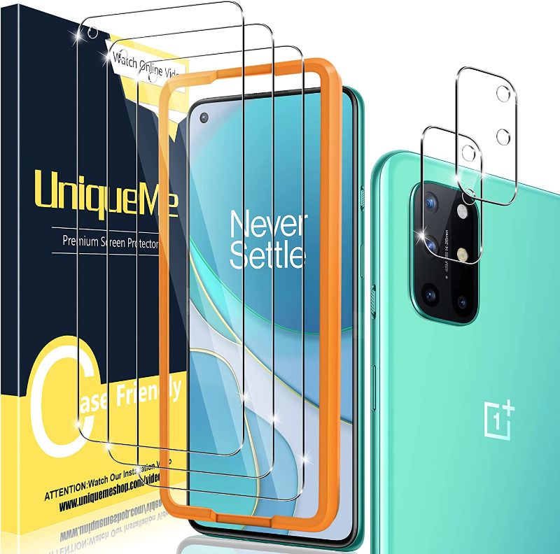 Photo 1 of [2+3 Pack] UniqueMe Camera Lens Protector and Screen Protector for Oneplus 8T 5G Tempered Glass [Easy Installation Frame] HD Clear [Anti-Scratch]