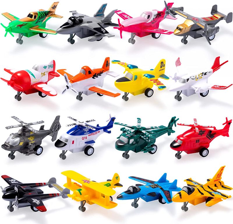 Photo 1 of JOYIN 16 Pcs Pull Back Airplane Toys, Boys Plane Playset, Aircraft Including Helicopter Toys, Jet Toys, Fighter Jet Toys, Bomber Toys, Biplane Toy, Gifts for Toddler Kids 2-8 Years Old