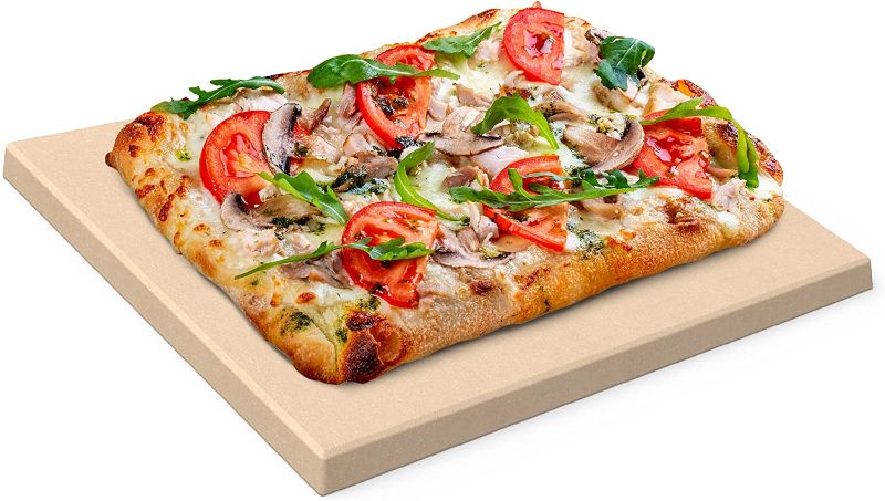 Photo 1 of Chef Pomodoro Pizza Stone For Grill and Oven, Rectangular Natural Baking Stone for Ovens and Grills, Square Pizza Cooking Stone for Pizza and Bread - 15" x 12"