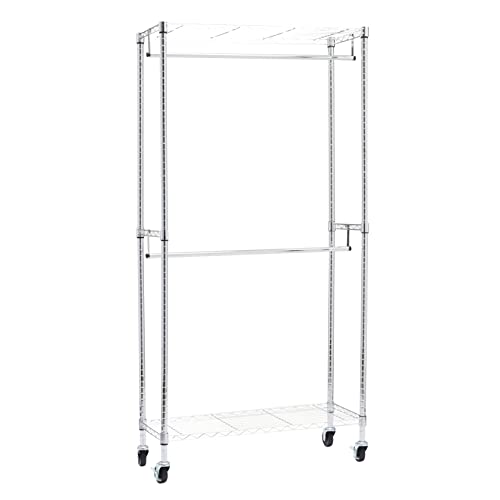 Photo 1 of Amazon Basics Adjustable, Double Hanging Rod Garment Rolling Closet Organizer Rack - Chrome, 72 Inches