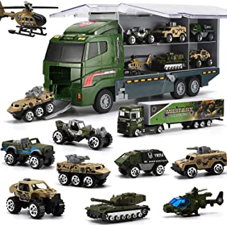 Photo 1 of Coolplay 10 in 1 Military Army Vehicle Truck for Toddler, Mini Battle Car Toy Set in Carrier Truck for Kids Boys 3 Years Old
