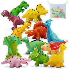 Photo 1 of Gizmovine Dinosaur Baby Bath Toys for Toddlers, 12 Pack Bathtub Toys for Boys and Girls, Safe Dinosaur Figures Playset Water Squirts Toys for Bathtub with Bath Toy Organizer
