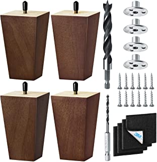 Photo 1 of 5 Inch - Furniture Legs, 4-Pack – Rubber Wood Legs for Couch, Sofa & Chair – Hardware, Drill Bits & M8 Screws Included – Mid Century Wooden Furniture Legs Replacements by Tarox…
