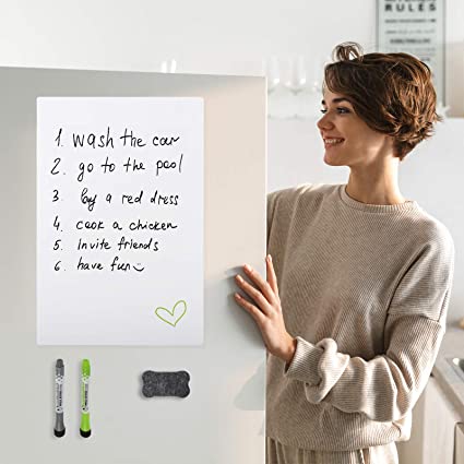Photo 1 of Bssay Nano Adhesive White Board is Used in Kitchen, Refrigerator, Office and Smooth Wall, Reusable Dry Eraser White Board, Including 1 Eraser and 2 Pens - 17x11 inch
