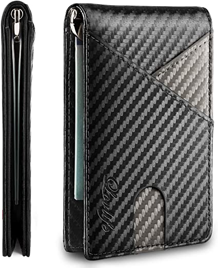 Photo 1 of Lovlife Mens Wallet with Money Clip Slim RFID Front Pocket Wallets for Men Credit Card Holder (Carbon Black&Grey)
