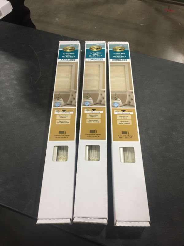 Photo 2 of 3 PACK!!! Hampton Bay Alabaster Cordless Room Darkening 1 in. Vinyl Mini Blind for Window or Door - 23 in. W X 48 in. L
