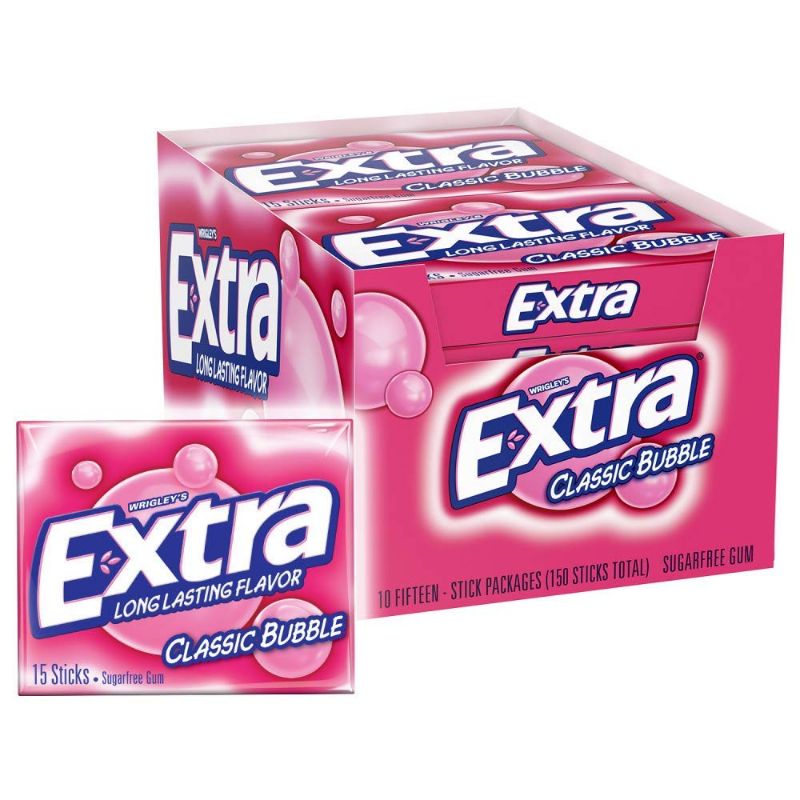 Photo 1 of 2 PACK!!! EXTRA Classic Bubble Sugar Free Chewing Gum, 15 Pieces (10 Pack)
BB MAY 12 2022