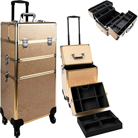 Photo 1 of 7-in-1 Professional 4-Wheels Replaceable Rolling Makeup Hair Artist Cosmetics Train Organizer Heavy Duty Travel Lockable Portable Case with Extendable Trays Mirror Extra Lid Keylock
