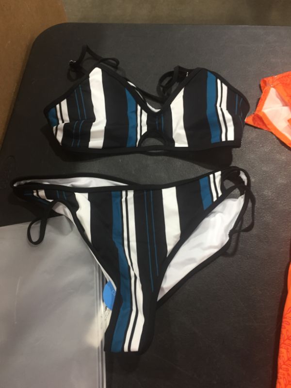 Photo 2 of Blue White And Black Striped Bikini XL 