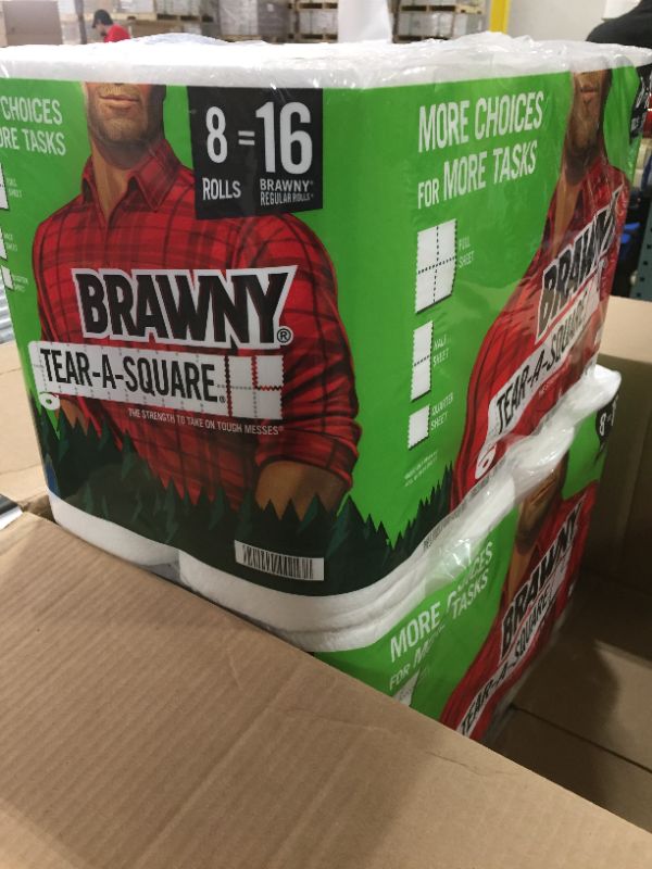 Photo 2 of Brawny Tear-A-Square Paper Towels, White, 16 Double Rolls = 32 Regular Rolls, 3 Sheet Size Options, Quarter Size Sheets - 8 Rolls (Pack of 2)
