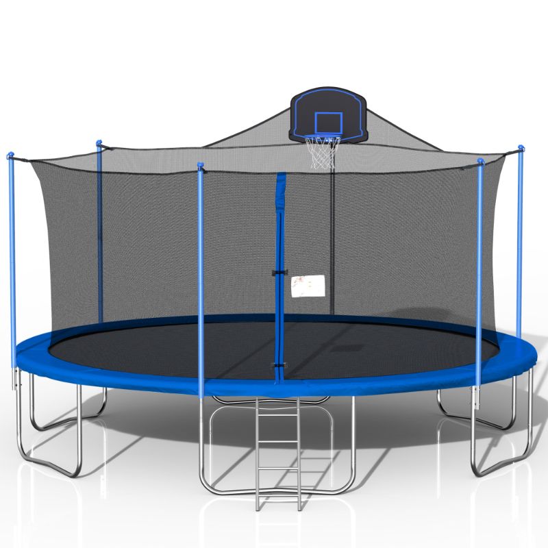 Photo 1 of 16ft Round Trampoline for Kids with Safety Enclosure Net, Ladder and Basketball Hoop , Easy Assembly Leisure Trampoline
