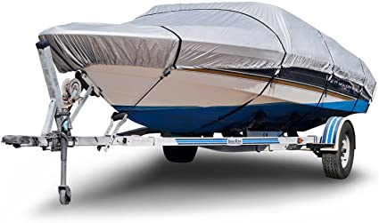 Photo 1 of Budge B-150-X2 150 Denier V-Hull Boat Cover Silver 14'-16' Long (Beam Width Up to 75") Lightweight, UV Resistant, Gray
