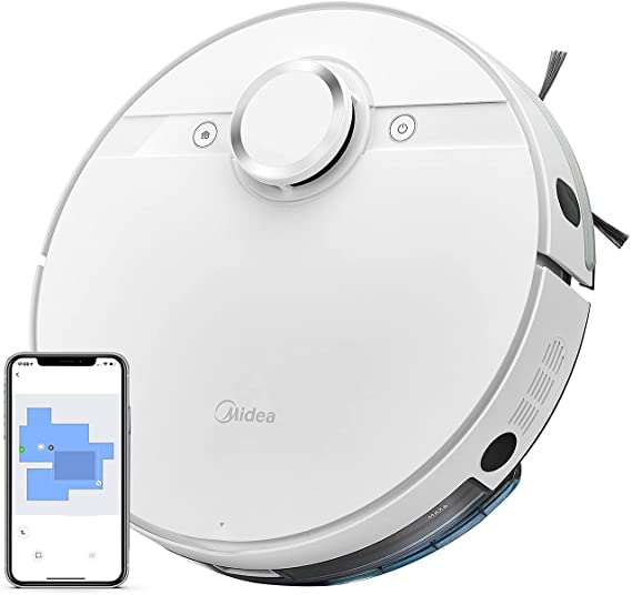 Photo 1 of Midea M7 Robot Vacuum Cleaner, 4000Pa Strong Suction Power with Mopping Function, Laser Navigation, Route Planning, Compatible with Alexa, Google Home, for Pet Hair, Floors, Carpets, 5200mAh, White
