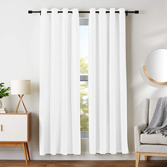 Photo 1 of Amazon Basics Room Darkening Blackout Window Curtains with Grommets - 42 x 84-Inch, White, 2 Panels
