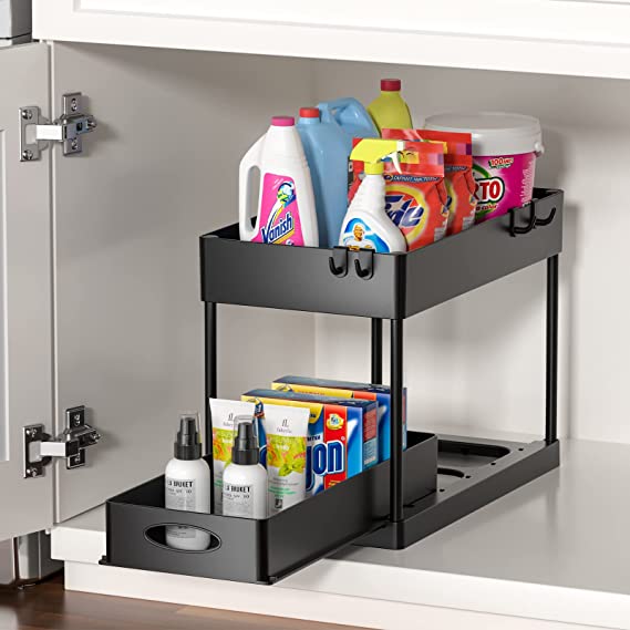 Photo 1 of Appolab 2-Tier Under Sink Organizer with Sliding Storage Drawer, Under Sink Organizers and Storage Under Sliding Cabinet Basket Organizer for Bathroom Kitchen (Black)
