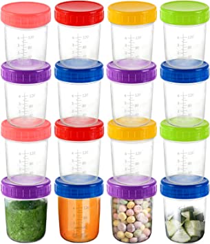 Photo 1 of Jucoan 16 Pack Glass Baby Food Storage Jar, 6 Ounce Small Glass Jars, BPA Free Reusable Containers with Colorful Lids & Marker, Leakproof, Microwave & Dishwasher Safe
