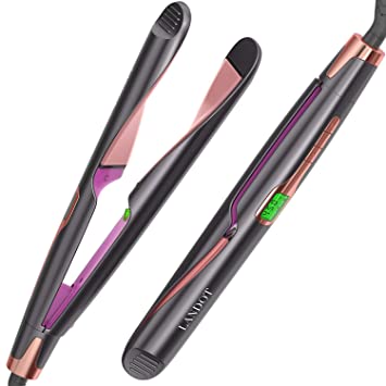 Photo 1 of LANDOT Hair Straightener and Curler 2 in 1, Twist Straightening Curling Iron, Professional Negative Ion Flat Iron with Adjustable Temp for All Hair Types, Instant Heating, Dual Voltage
