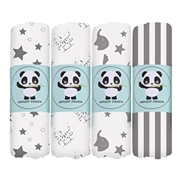 Photo 1 of Bamboo Muslin Baby Swaddle Blanket - Hypoallergenic Soft Silky Newborn Swaddle Wrap, Neutral Receiving Blanket for Boy and Girl, Set of 4- Zebra, Star, Stripe, Elephant - Grey White
