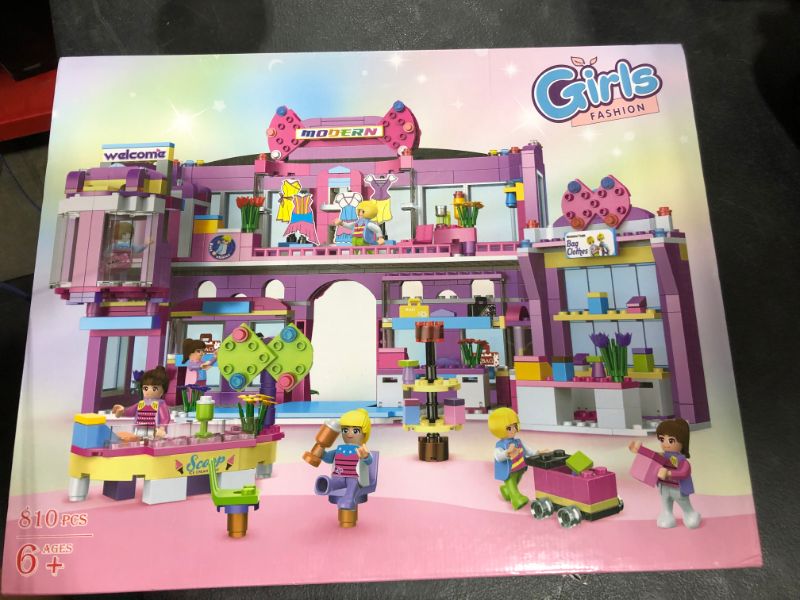 Photo 2 of Dream Girls Friends Shopping Mall Building Set 810 PCS Shopping Centre Building Kit with 7 Mini Dolls, Handbags Clothes Shore Girls Fashion Role Play Buildable Mall Toys for Kids Aged 8-12 and up
