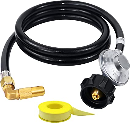 Photo 1 of 5 Feet Low Pressure Propane Regulator and Hose,QCC1 Universal Grill Regulator Replacement Parts with 90 Degree Elbow Adaptor for 17" and 22" Blackstone Tabletop Camper Grill
