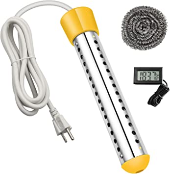 Photo 1 of Immersion Heater, GESAIL 1500W Submersible Immersion Water Heater with Full 304 Stainless-Steel Guard, Bucket Heater Heats 5 Gallons of Water in Mimutes Yellow
