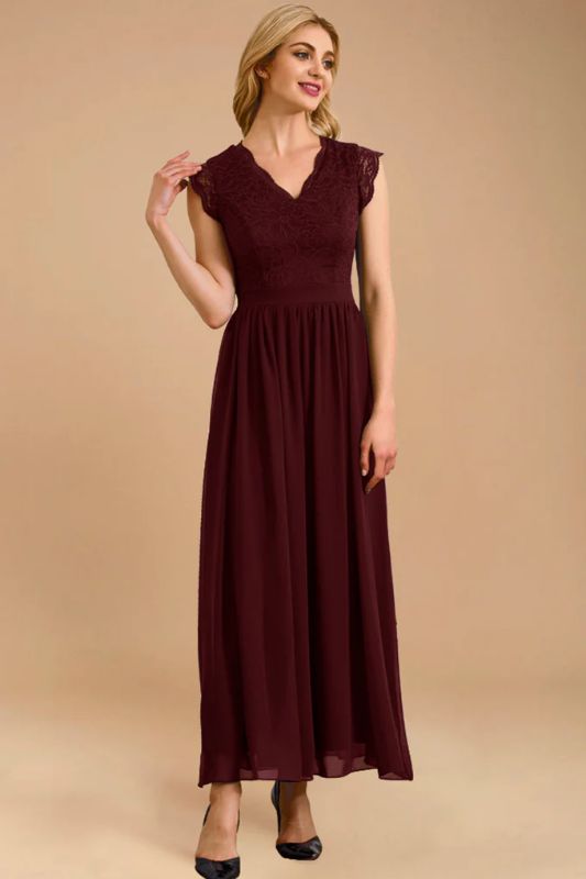 Photo 1 of LARGE V Neck Sleeveless Formal Party Gown Burgundy
