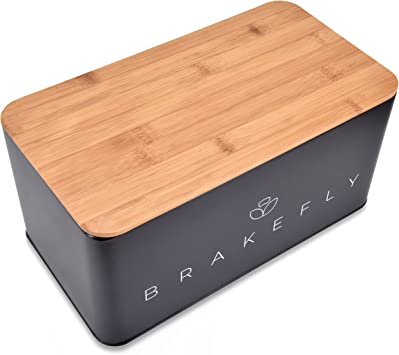 Photo 1 of Brakefly Bread Box with Cutting Board Bamboo Lid, Metal Bread Bin Set with Wooden Top Chopping Board, Bread Storage Container Bin, Keeps Bread Fresher For Longer, Vintage Decor for Kitchen
