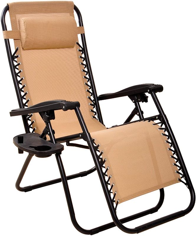 Photo 1 of BalanceFrom Adjustable Zero Gravity Lounge Chair Recliners for Patio, Pool with Cup Holder (Beige)
