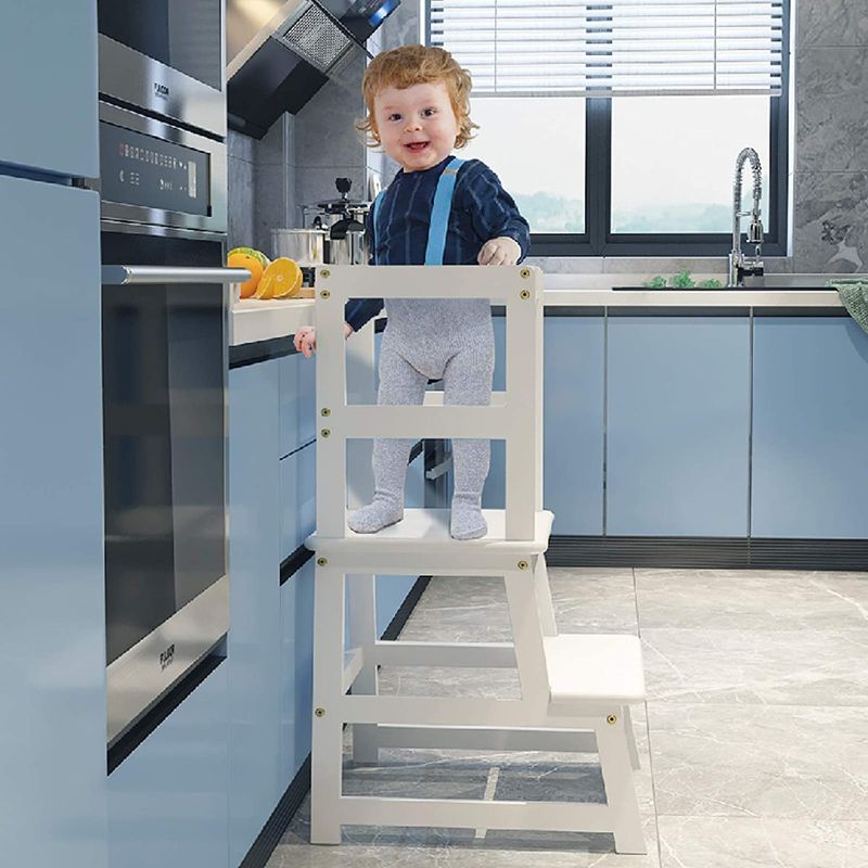 Photo 1 of Popin Lover Kitchen Step Stool for Kids and Toddlers with Safety Rail, Kids Step Stool Standing Tower Stool for Bathroom& Kitchen