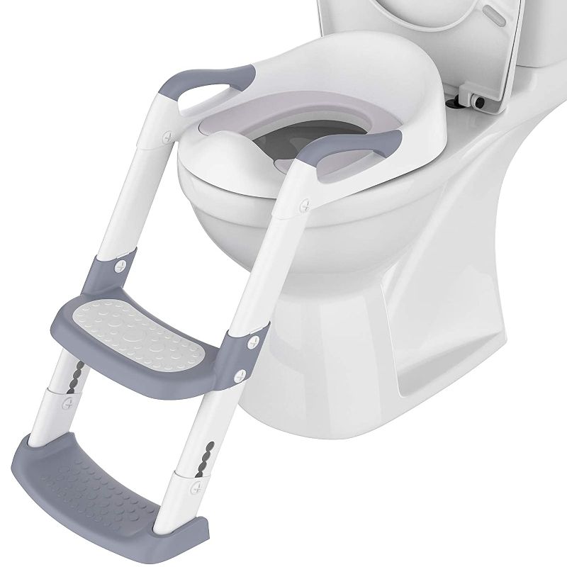 Photo 1 of Potty Training Toilet Seat with Step Stool Ladder Toddlers Foldable Potty Training Chair Seats with Handles Splash Guard for Kids Boys Girlsles Splash Guard for Kids Boys Girls (Gray)