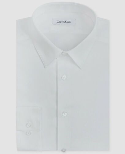 Photo 1 of  Calvin Klein Men White Slim-Fit Long Sleeve Button Dress Shirt 17 xl
