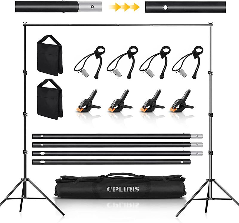 Photo 1 of CPLIRIS Backdrop Stand for Parties,  Adjustable Backdrop Support for Photoshoot, Baby Shower Backdrop Stand with Spring Clips, Sandbag, Backdrop Clip and Carry Bag
