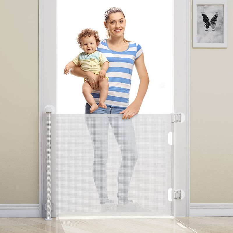 Photo 1 of BabyBond Retractable Baby Gates, Punch-Free Install Baby Gate Extra Wide 71” X 33” Tall for Kids or Pets Indoor and Outdoor Dog Gates for Doorways, Stairs, Hallways, White

