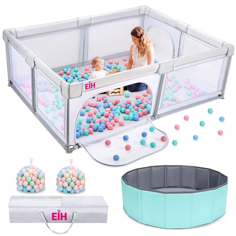 Photo 1 of EIH Baby Playpen, Extra Large Playpen for Babies and Toddlers with Ocean Ball Pit & 100PCS Balls Indoor and Outdoor Kids Activity Play Yard with Gate 79in x 59in?Light Grey-----SOLD BY PARTS
