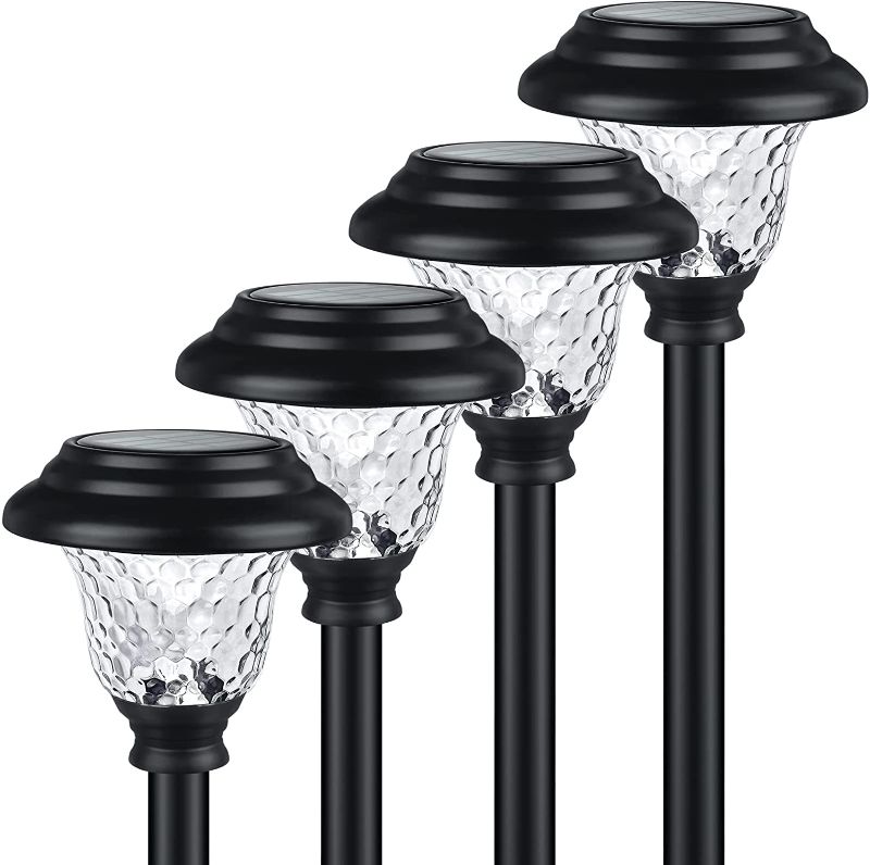 Photo 1 of Balhvit Glass Solar Lights Outdoor, 4 Pack Super Bright Solar Pathway Lights, Up to 12 Hrs Long Last Auto On/Off Garden Lights Solar Powered Waterproof, Stainless Steel LED Landscape Lighting for Yard
