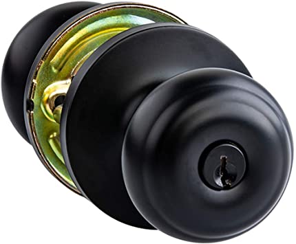 Photo 1 of AmazonBasics Entry Door Knob With Lock, Classic, Matte Black
